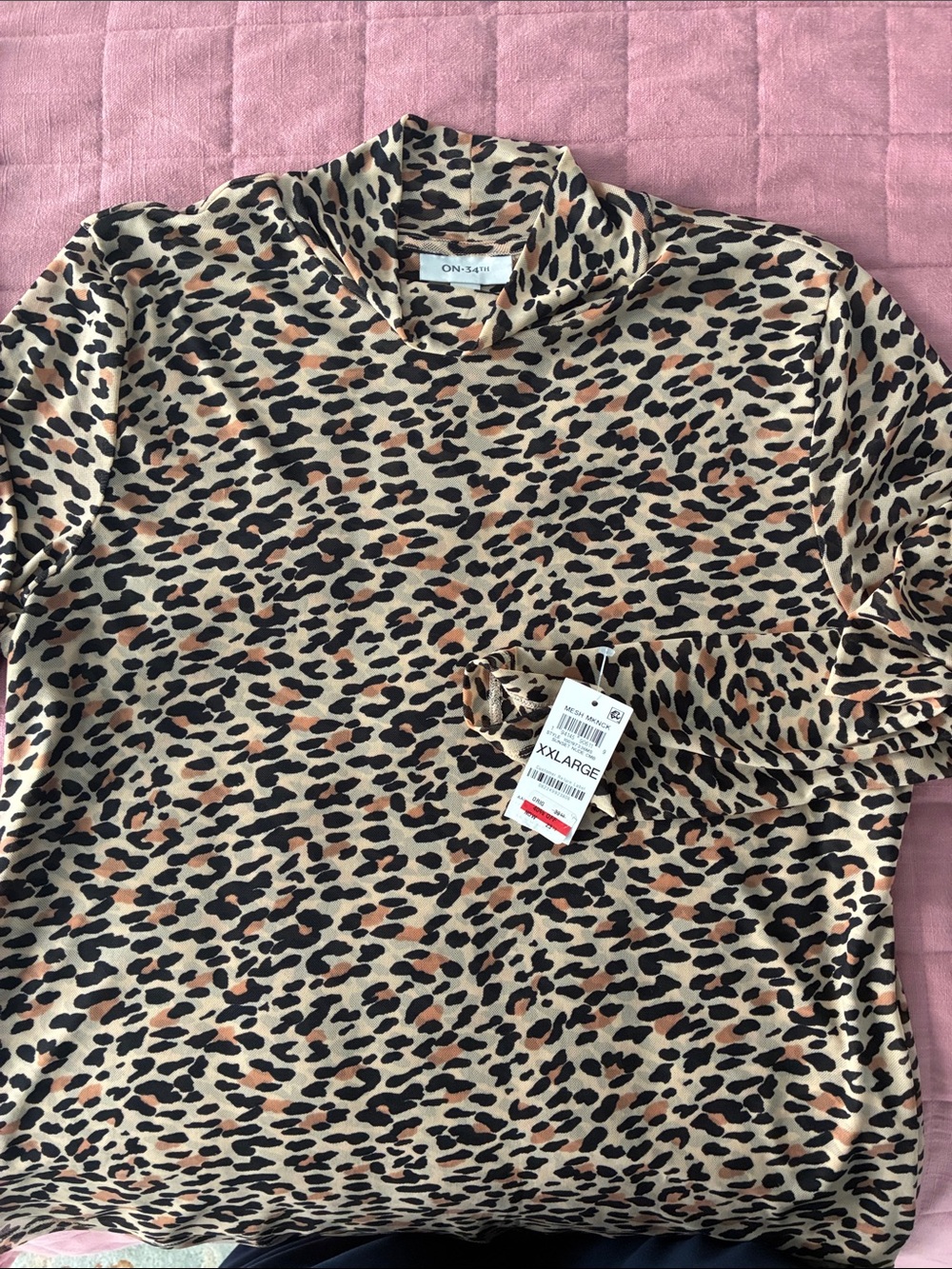 ON-34th Leopard Print Mock Neck Top - Beige/Tan/Black